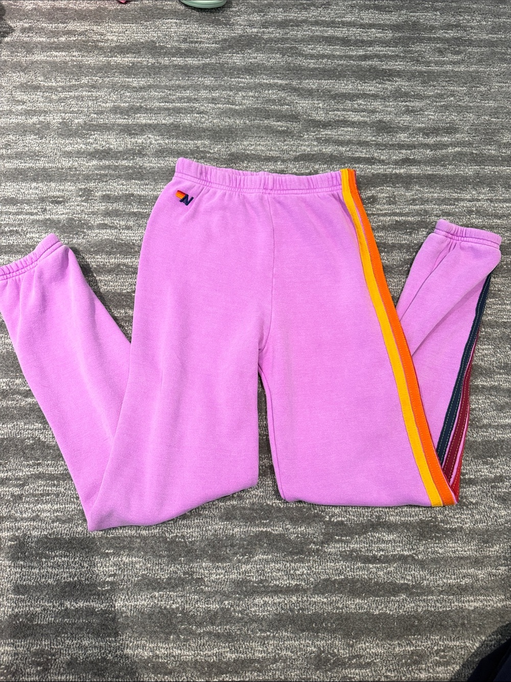Aviator Nation Lilac Sweatpants with Rainbow Side Stripes